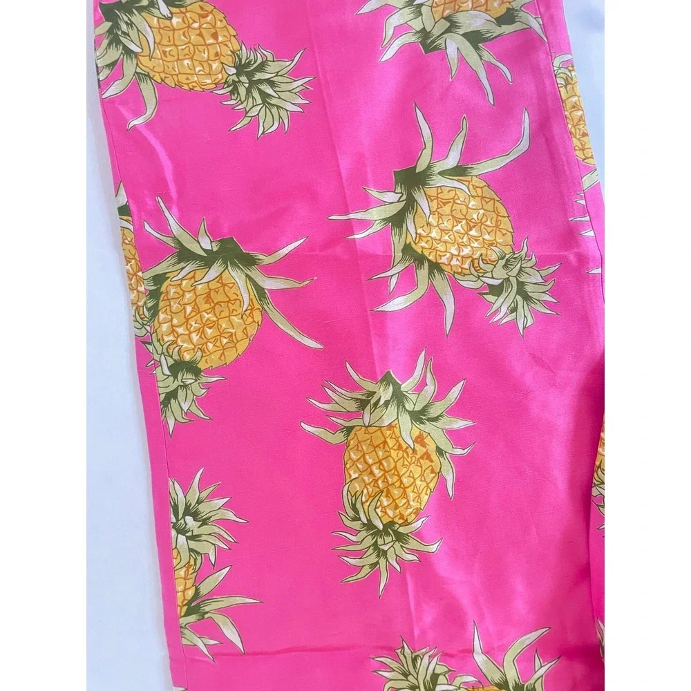 Pink Pineapple Print Silk Pants Tropical Vintage‎ Y2K Resort Wide Leg Size 6